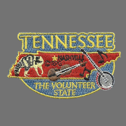 Tennessee Patch – TN State Travel Patch Souvenir Applique 3" Iron On The Volunteer State Banjo Fiddle Music Notes Raccoon Nashville