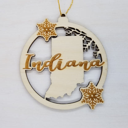 Wholesale Indiana Ornament - State Shape with Snowflakes Cutout IN Souvenir