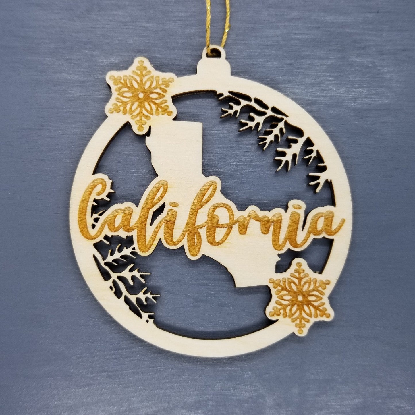 Wholesale California Wood Ornament -  CA State Shape with Snowflakes Cutout - Wood Souvenir