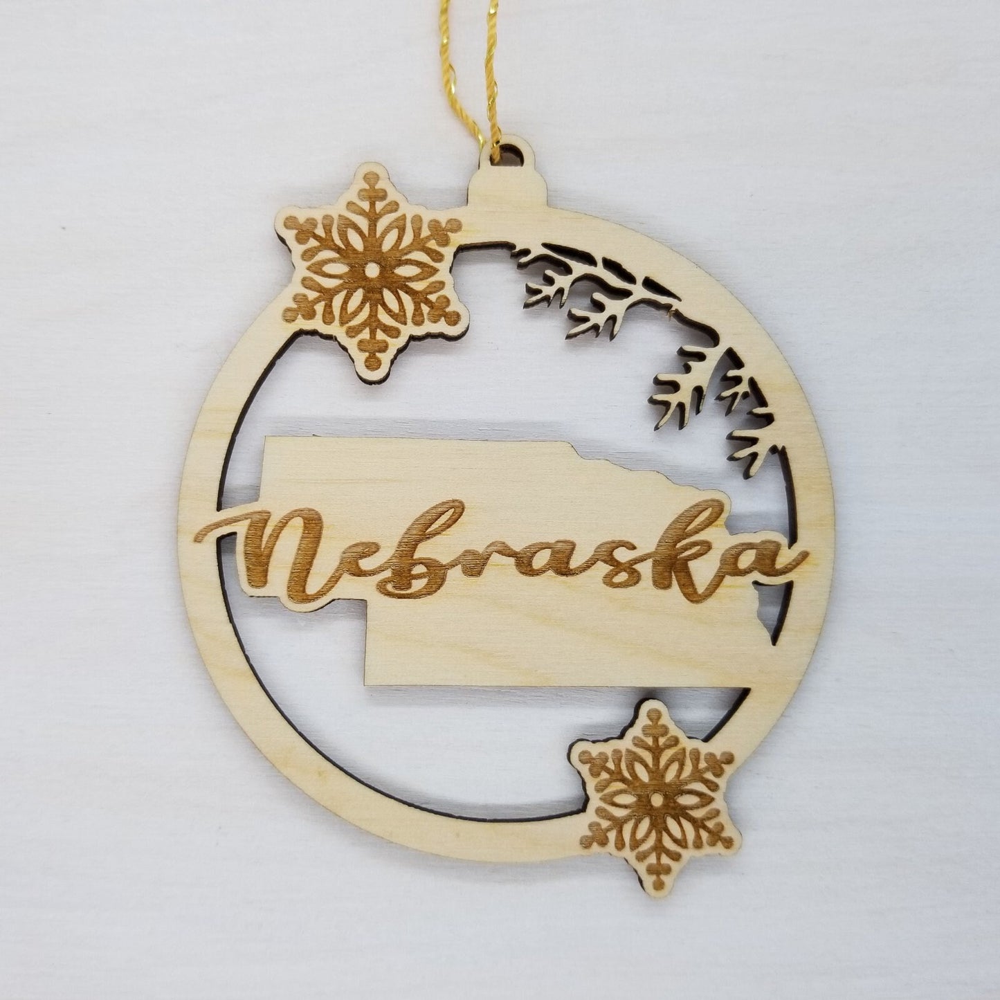 Wholesale Nebraska Wood Ornament -  State Shape with Snowflakes Cutout NE- Wood Souvenir