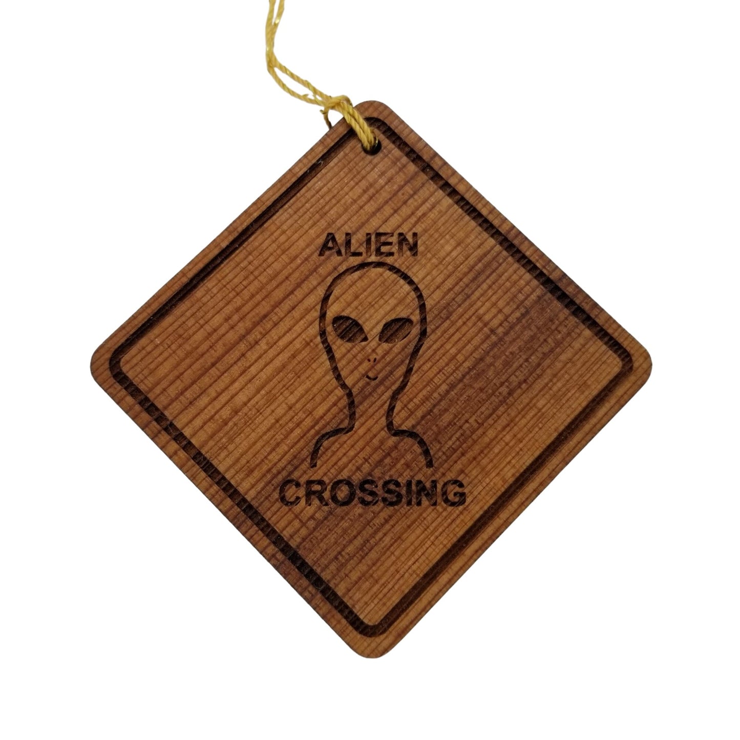 Alien Crossing Ornament - Alien Ornament - Wood Ornament Handmade in USA - Christmas Home Decoration - Alien Christmas