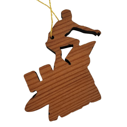 California Surfer Surfing Christmas Ornament Handmade Wood Ornament Made in USA Laser Cut Cutout Shape CA Surfboard Souvenir