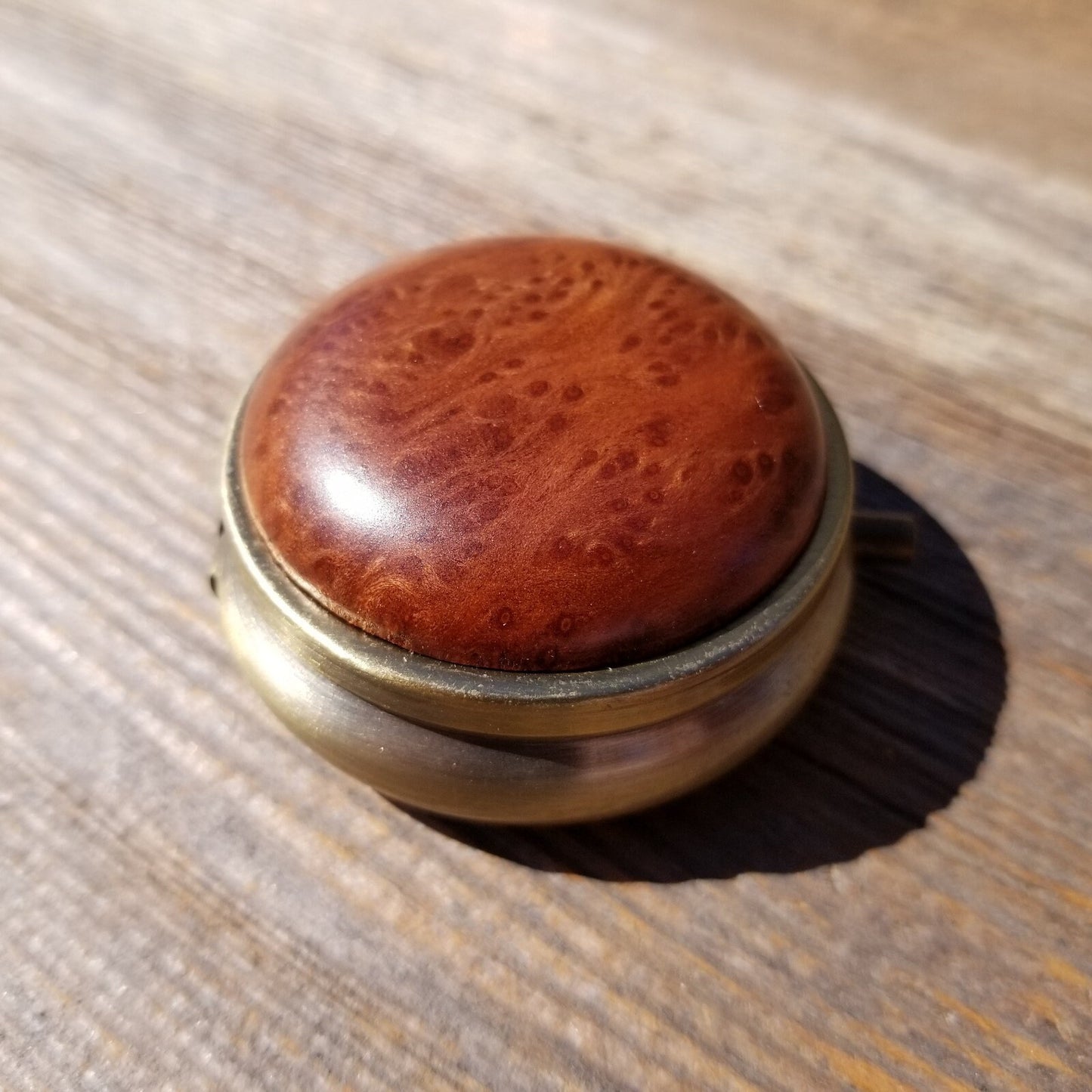 Redwood Pill Box 3 Sections Handmade Top California Burl Souvenir #422 Memento Mothers Day Gift Antique Bronze