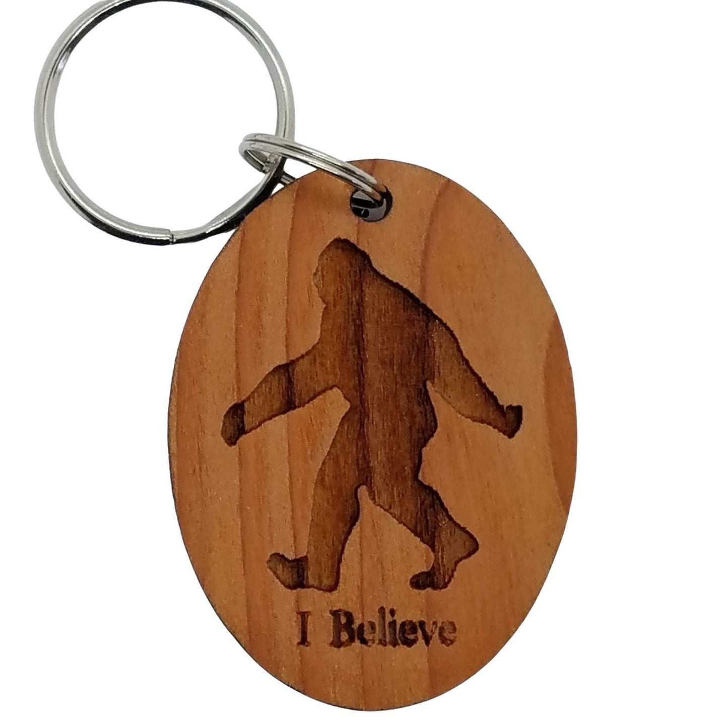 Bigfoot I Believe Wood Keychain Sasquatch Redwood - Bigfoot Believer Gift