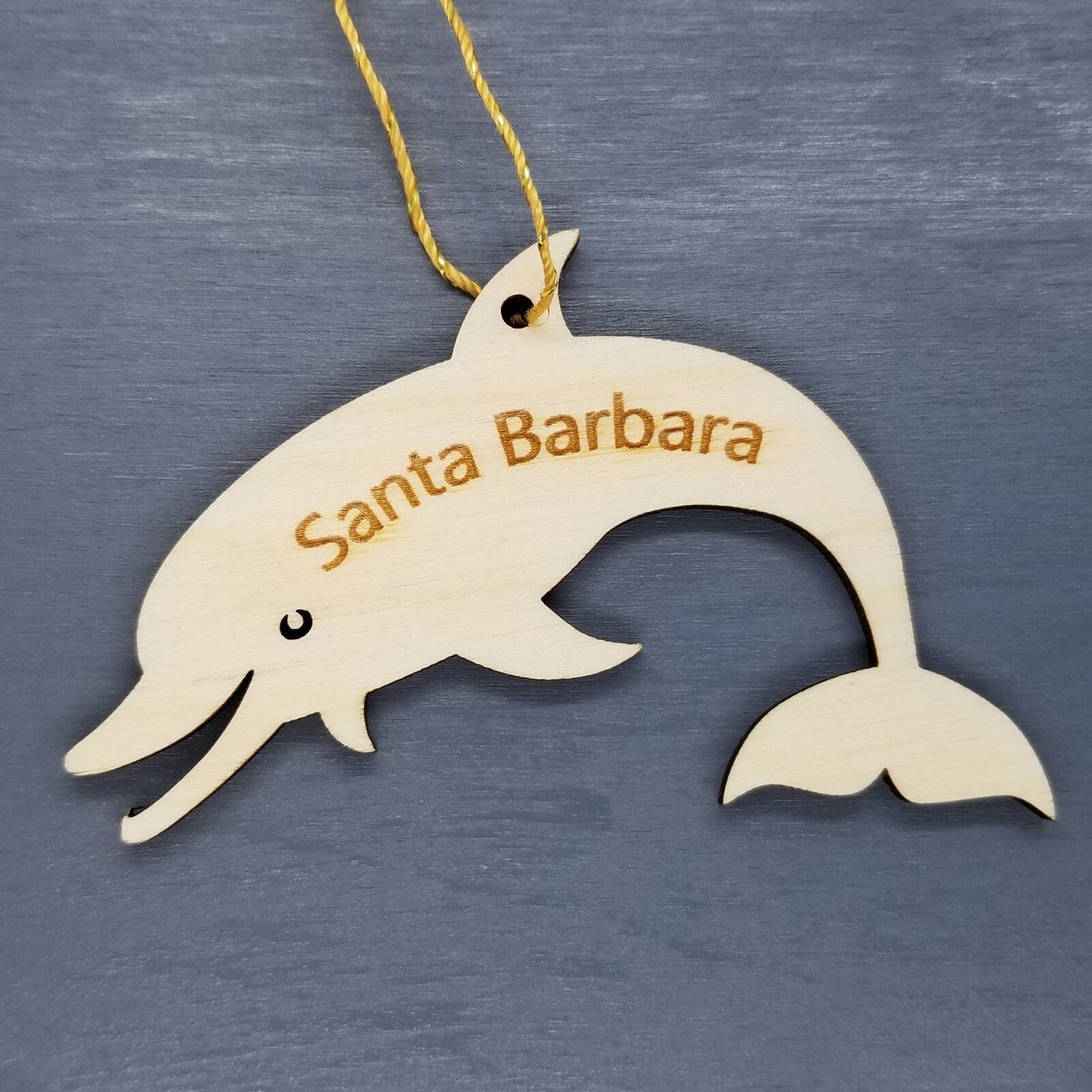 Wholesale Santa Barbara California Ornament - Wood Souvenir - CA Smiling Dolphin