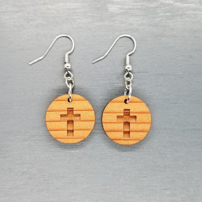 Redwood Earrings - Cross Wood Earrings - California Redwood Dangle Earrings - CA Souvenir Keepsake - Wood Gift Women Engraved