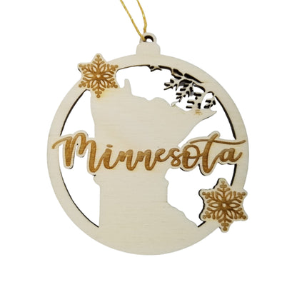 Wholesale Minnesota Wood Ornament -  MN State Shape with Snowflakes Cutout - Wood Souvenir