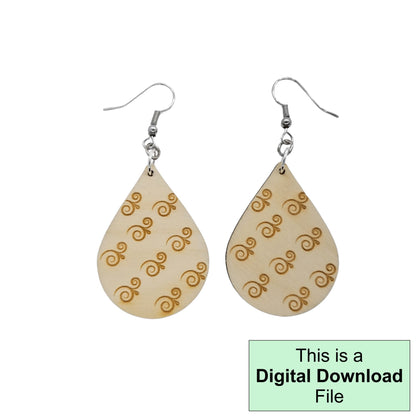 Swirl Pattern Teardrop Dangle Earrings Laser Cut and Engrave SVG File Engrave Only Digital Download Cut Your Own Pattern