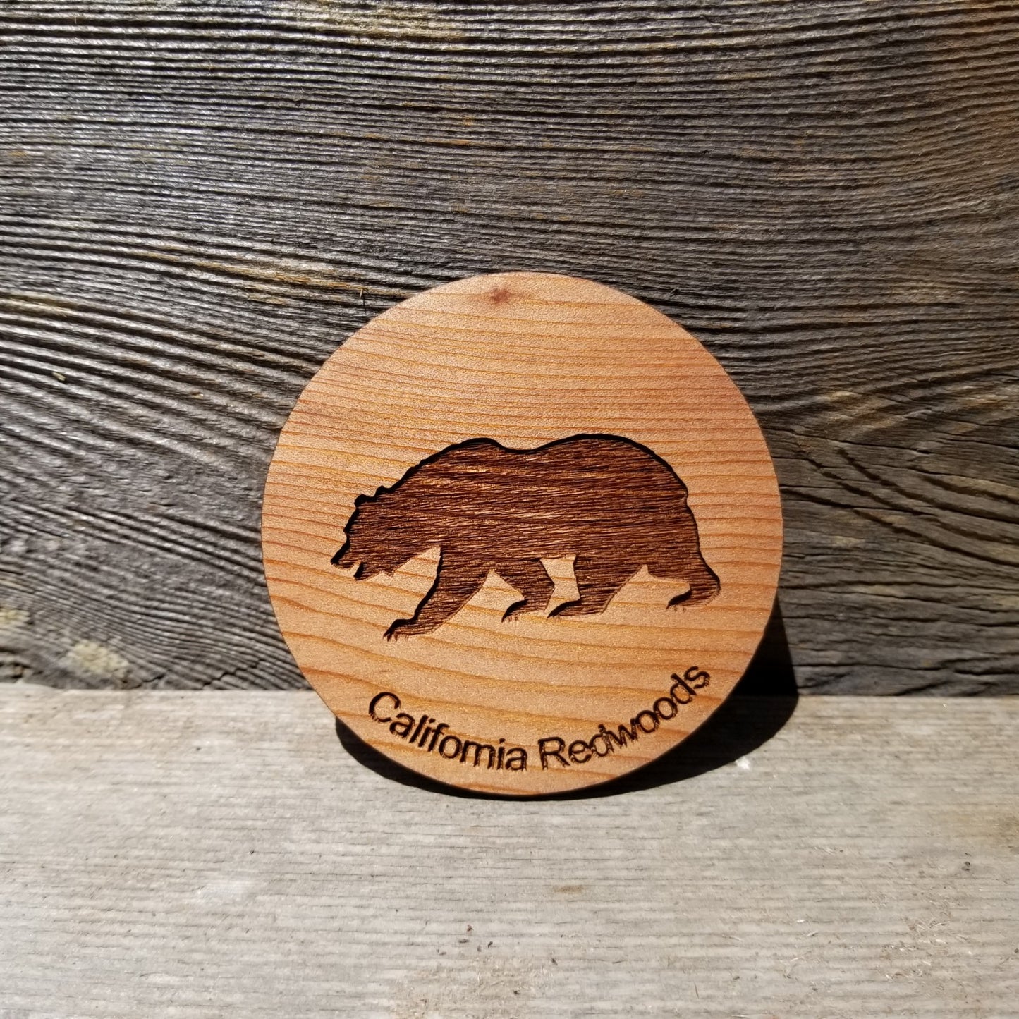 Bear Wood Coasters - Set of 4 - California Redwood Laser Engraved - Souvenir