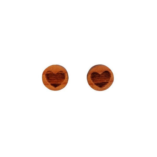 Heart Earrings - Wood Earrings - California Redwood Stud Earrings