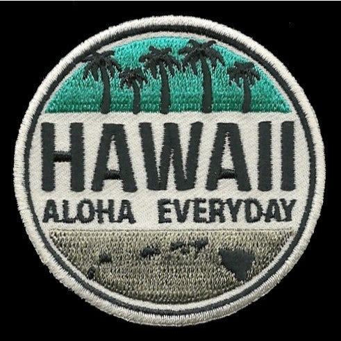 Hawaii Patch – HI Souvenir Aloha Everyday Travel Patch – Iron On – Applique 2.25"" Island Embellishment Souvenir Surfing Palm Trees