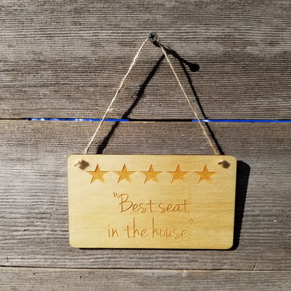 Funny Sign - 5 Stars Best Seat in the House - Rustic Decor - Funny Wood Signs - Coworker Gift Bathroom Humor Toilet Decor