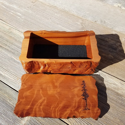 Wood Jewelry Box Redwood Tree Engraved Rustic Handmade Curly Wood #348 Mens Valet Christmas Gift 5th Anniversary