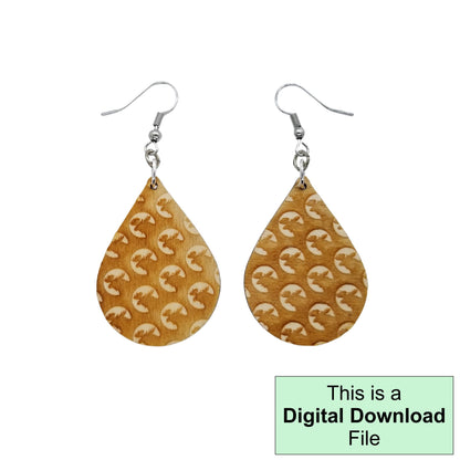 Moose Head Pattern Teardrop Dangle Earrings Laser Cut and Engrave SVG File Engrave Only Digital Download Cut Your Own Pattern