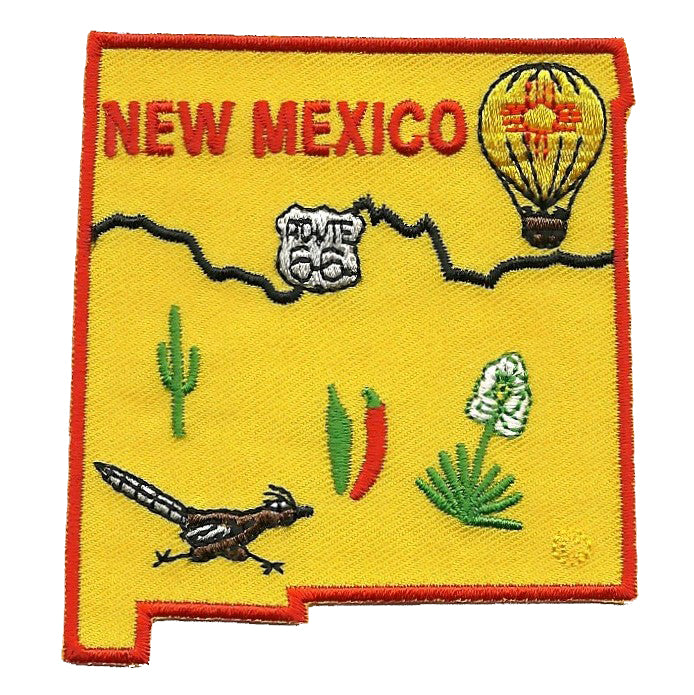 New Mexico Patch - NM State Shape - Roadrunner Iron on Souvenir Badge Emblem