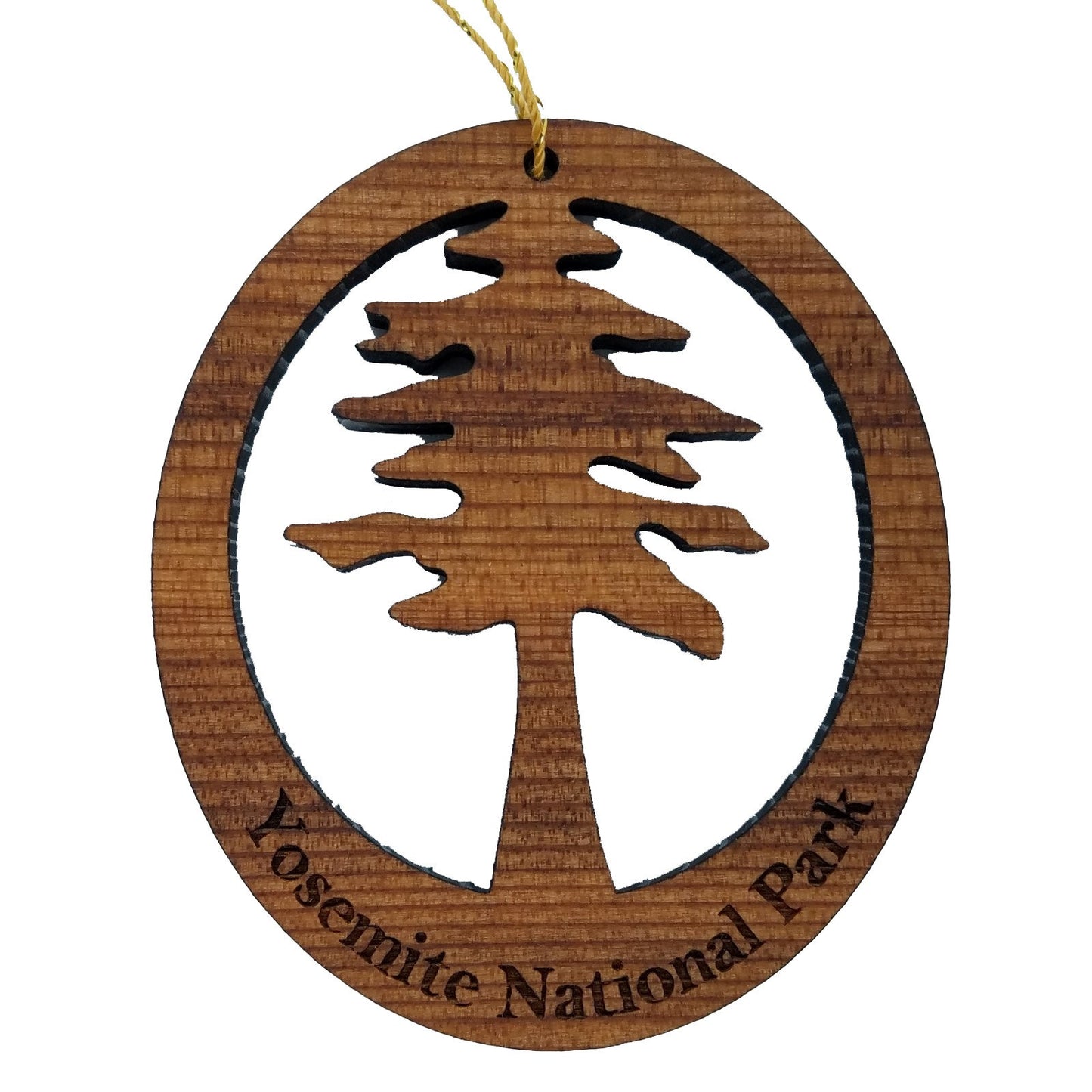 Yosemite Tree Ornament Wood - Oval Yosemite National Park Laser Cut Handmade Wood Ornament - Made in USA