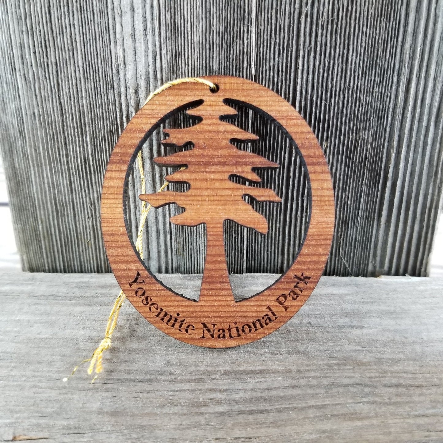 Yosemite Tree Ornament Wood - Oval Yosemite National Park Laser Cut Handmade Wood Ornament - Made in USA