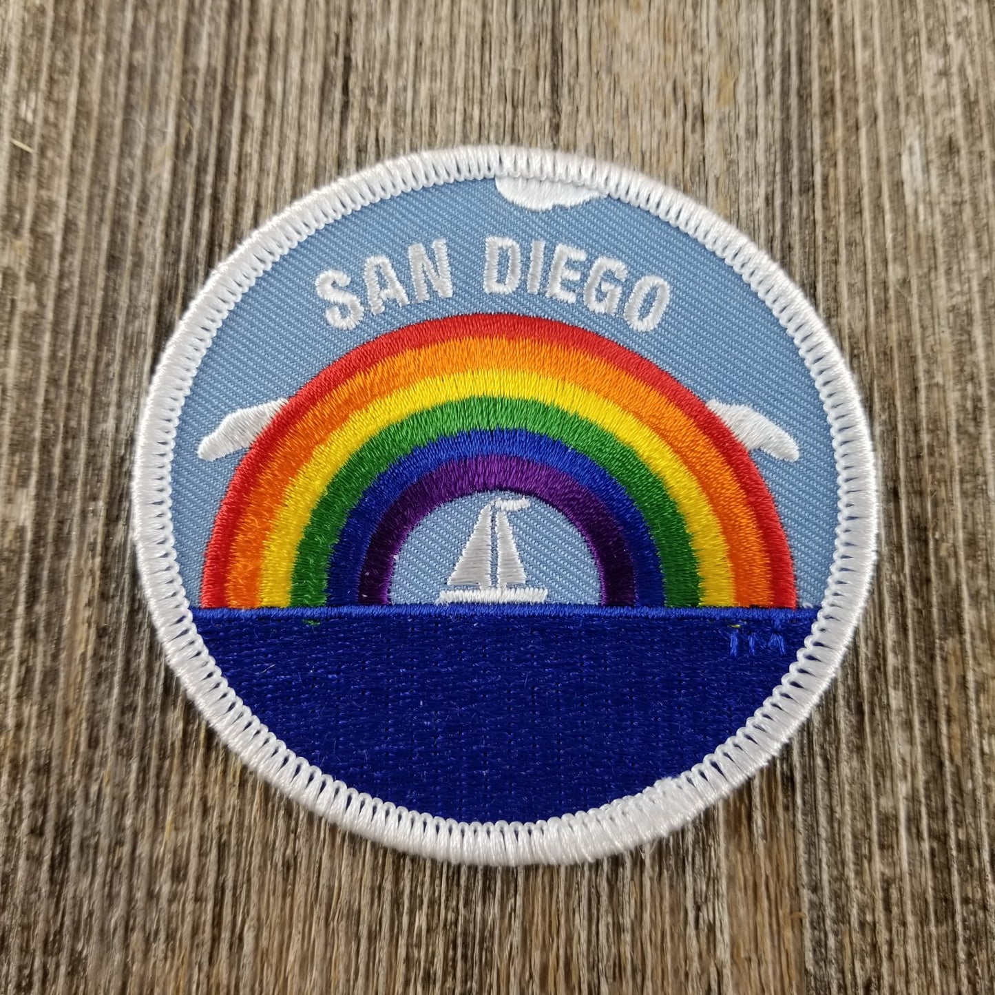 San Diego Patch - Rainbow and Sailboat - Iron On California Souvenir Badge Emblem