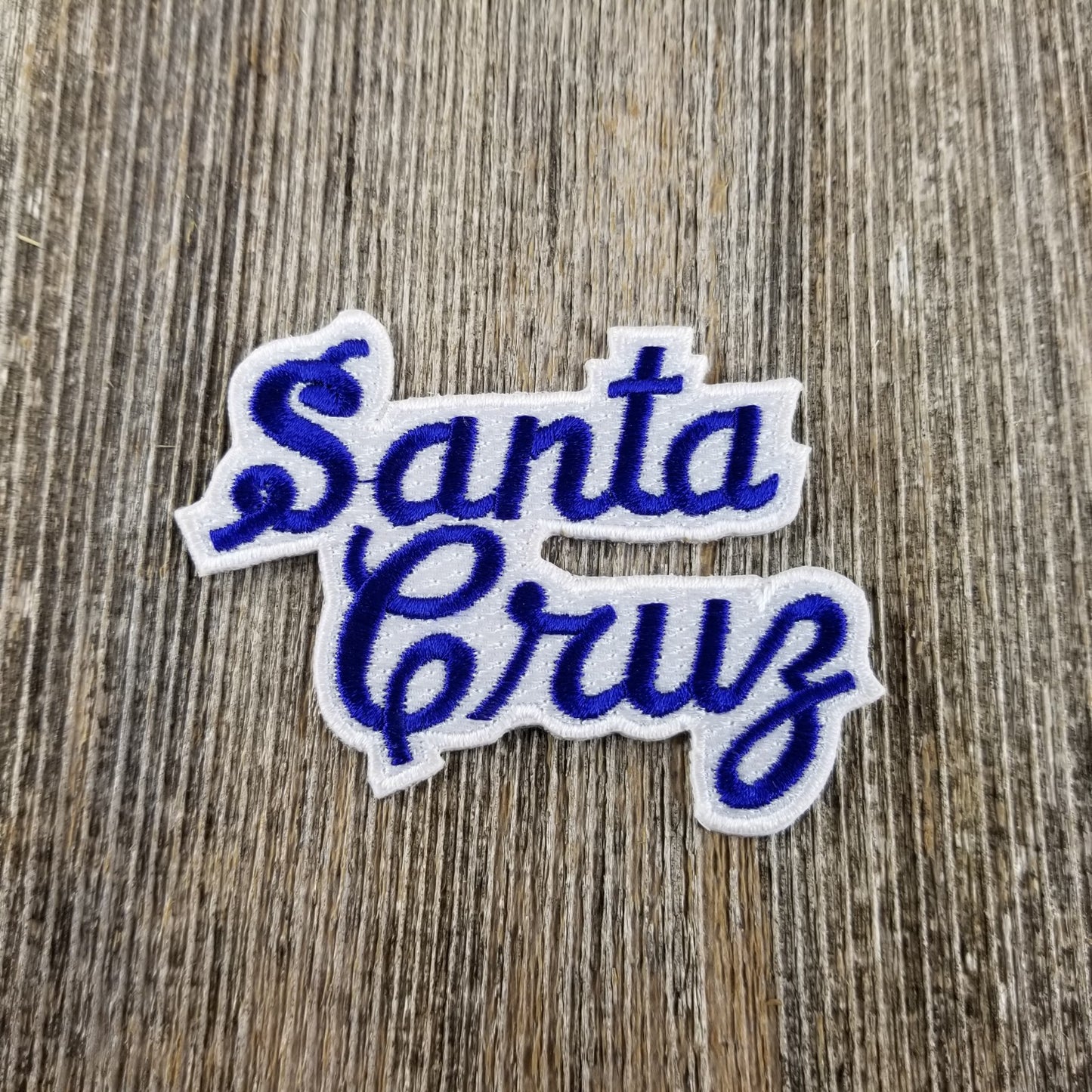 Santa Cruz Patch - Script Blue and White - Iron On California Souvenir Badge Emblem