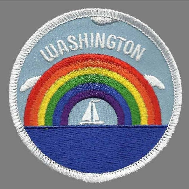 Washington Patch – Rainbow and Sailboat – Washington Souvenir – WA Travel Badge Emblem