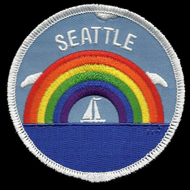 Seattle Patch - Rainbow and Sailboat - Iron On Washington Souvenir Badge Emblem