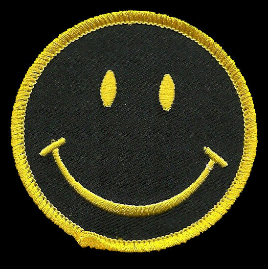 Smile Face Iron On Patch - Smile Yellow on Black Badge Emblem Applique Accessory