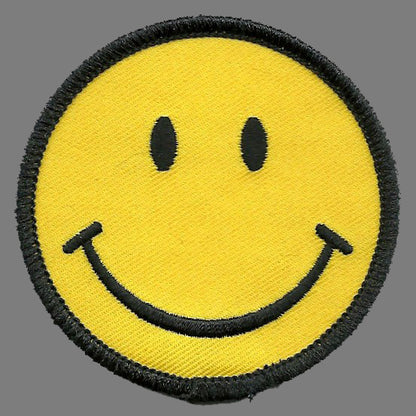 Smile Face Iron On Patch - Smile Black on Yellow Badge Emblem Applique Accessory