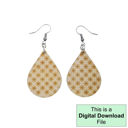 Snowflake Star Pattern Teardrop Dangle Earrings Laser Cut and Engrave SVG File Engrave Only Digital Download Cut Your Own Pattern