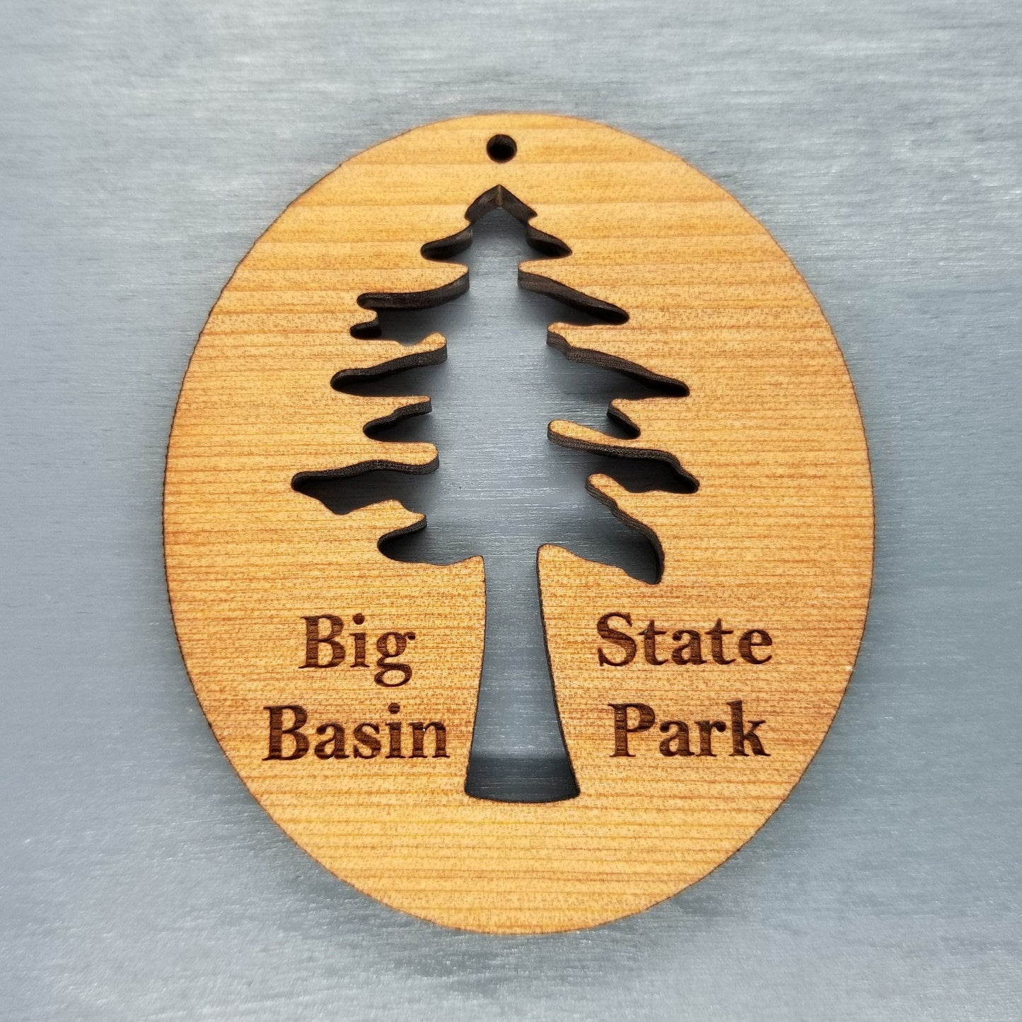 Big Basin State Park Wood Christmas Ornament Redwood Tree Oval Laser Cut Handmade Wood Ornament Cutout