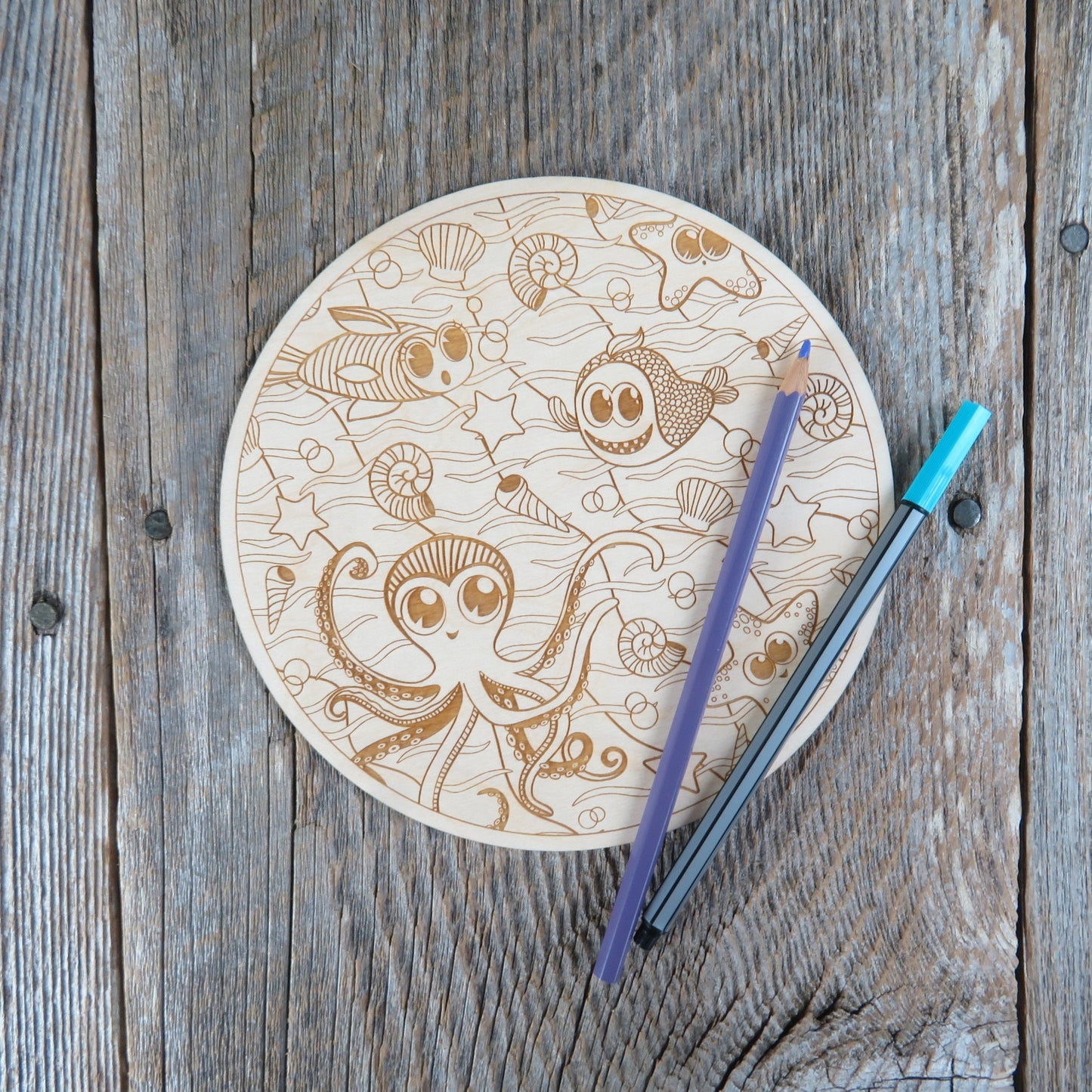 Color Your Own Wood Art - DIY - Wood - Coloring Project - Craft Supply - Adult Craft Project - Kids Crafts - Ocean Sea Life Relaxation Gift