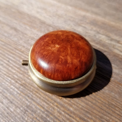 California Redwood Pill Box 3 Sections Handmade Top Burl Wood Souvenir Memento Mothers Day Gift Antique Bronze #407