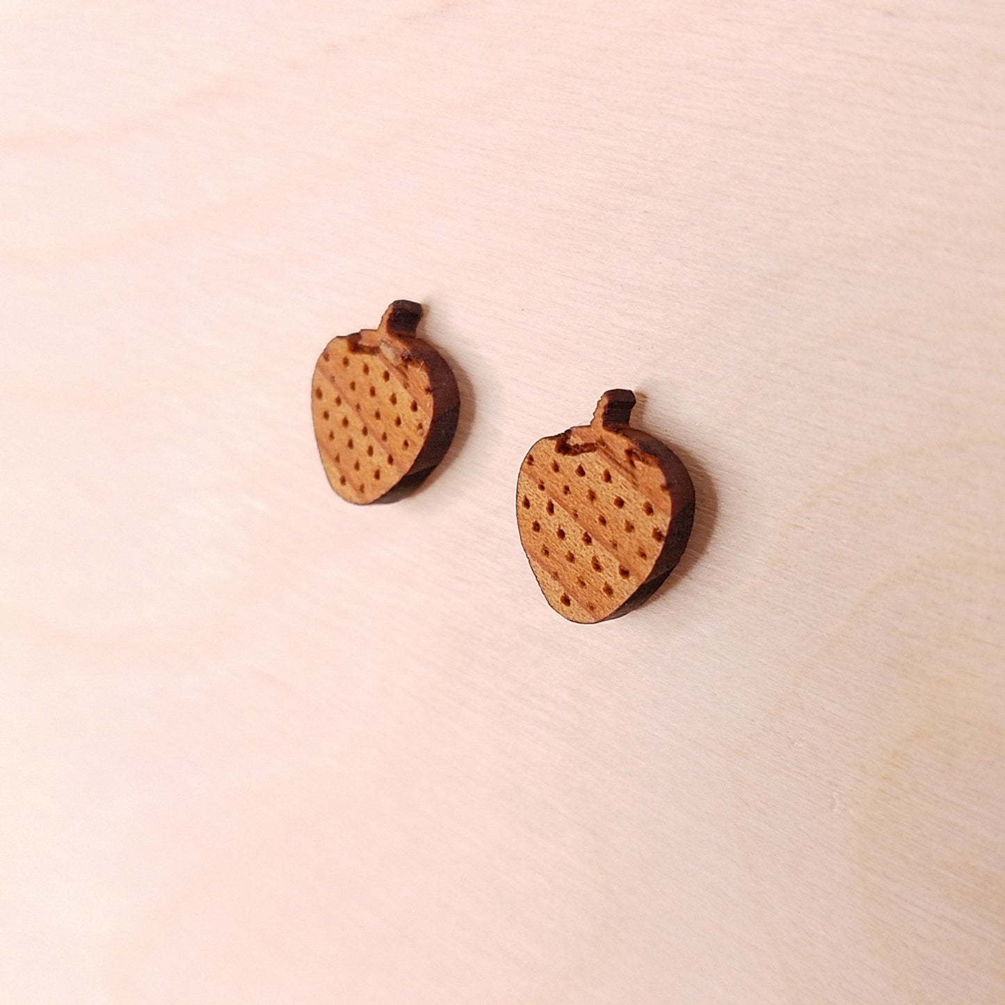 Strawberry Earrings - Wood Earrings - California Redwood Stud Earrings - Post Earrings - Strawberry Lover - Fun Earrings