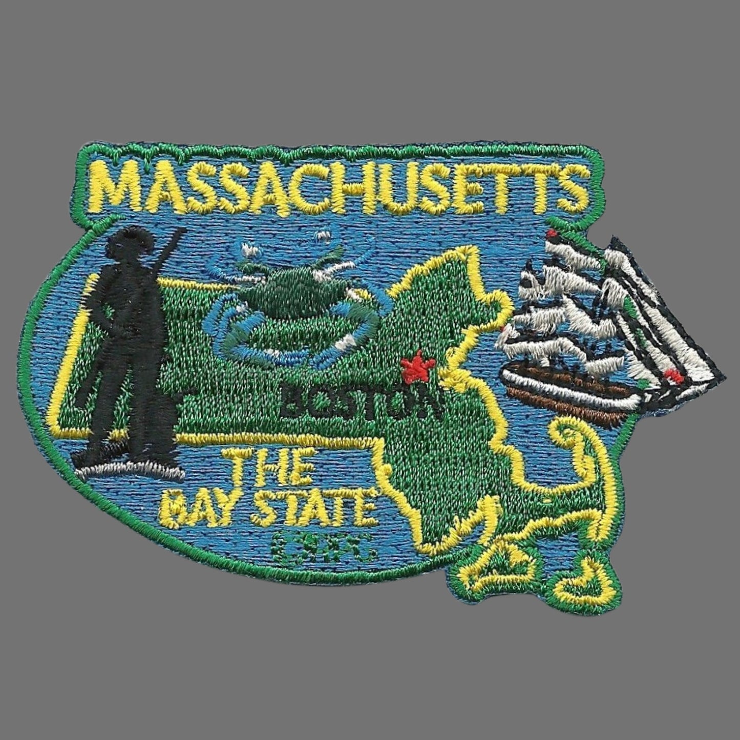 Massachusetts Patch – MA State Travel Patch Souvenir Embellishment or Applique 3" The Bay State Boston Iron on Blue Crab Mayflower