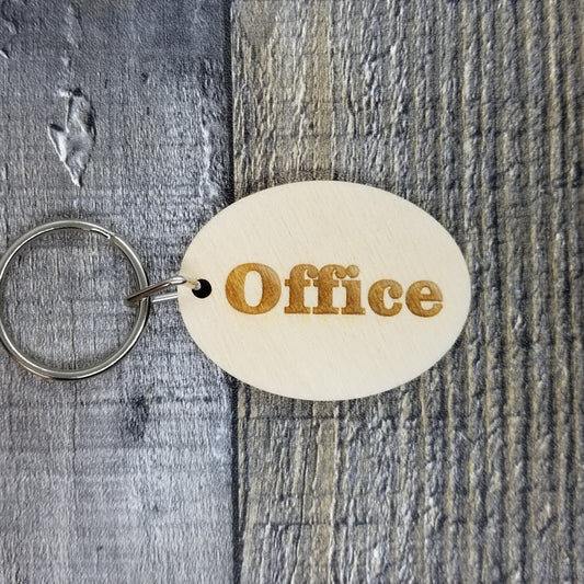 Office Wood Keychain Key Ring Keychain Gift - Key Chain Key Tag Key Ring Key Fob - Office Text Key Marker