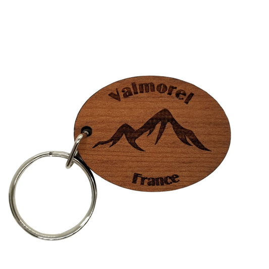 Valmorel Keychain Wood Keyring France Souvenir Travel Gift Mountains Skiing Skier Ski Resort Climbing Biking Hiking Alps Key Tag Bag