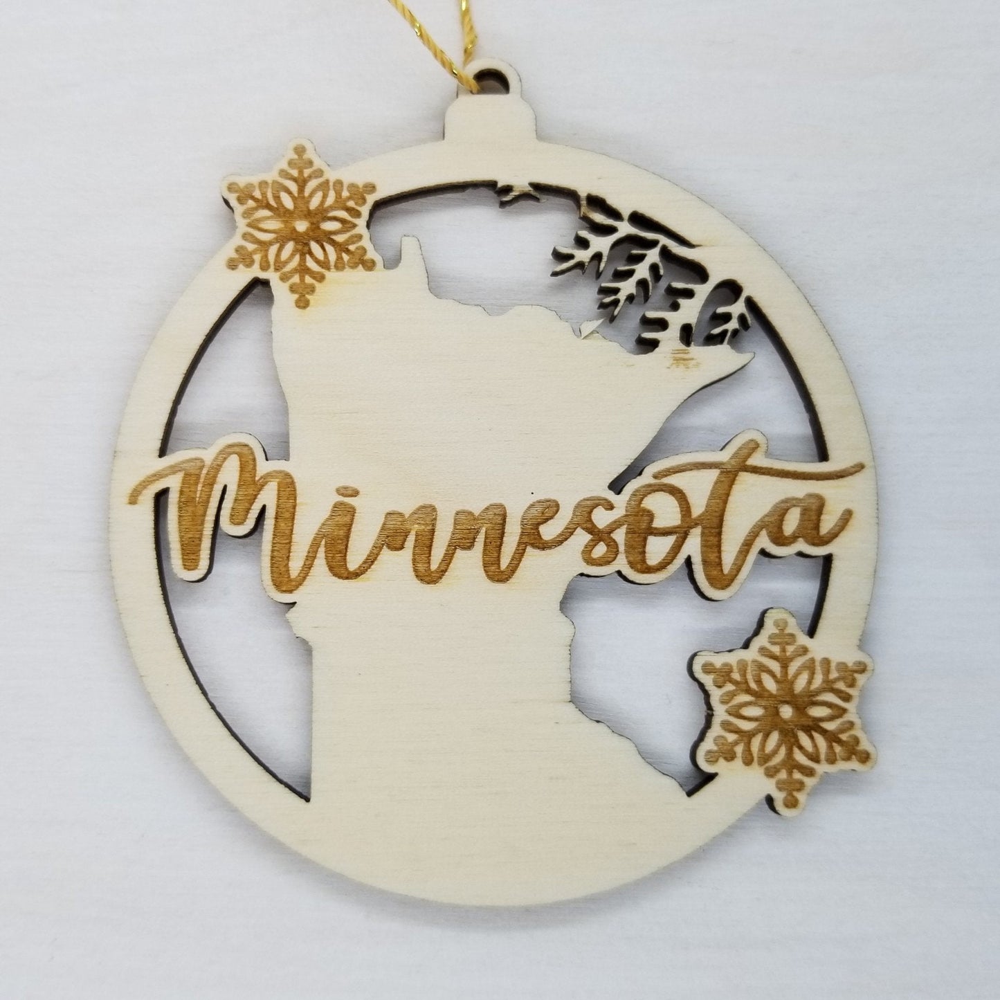 Wholesale Minnesota Wood Ornament -  MN State Shape with Snowflakes Cutout - Wood Souvenir