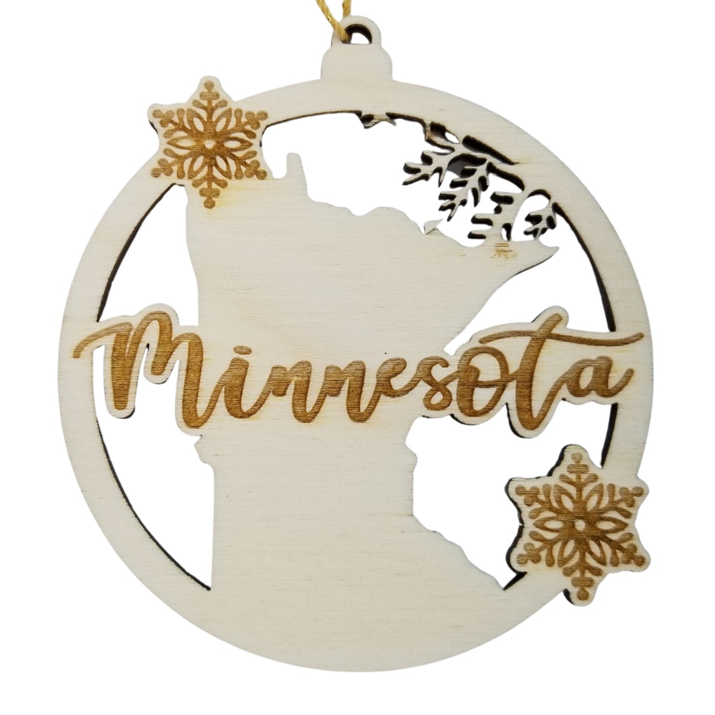 Wholesale Minnesota Wood Ornament -  MN State Shape with Snowflakes Cutout - Wood Souvenir