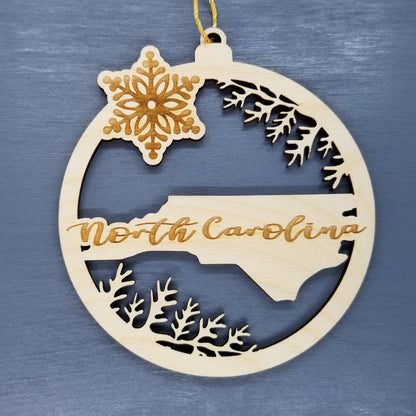 Wholesale North Carolina Wood Ornament -  NC State Shape with Snowflakes Cutout - Wood Souvenir