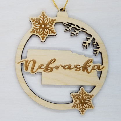 Wholesale Nebraska Wood Ornament -  State Shape with Snowflakes Cutout NE- Wood Souvenir