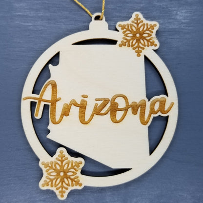 Wholesale Arizona Ornament - State Shape with Snowflakes Cutout AZ Souvenir