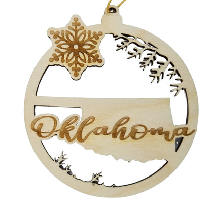 Wholesale Oklahoma Wood Ornament -  State Shape with Snowflakes OK Cutout - Wood Souvenir