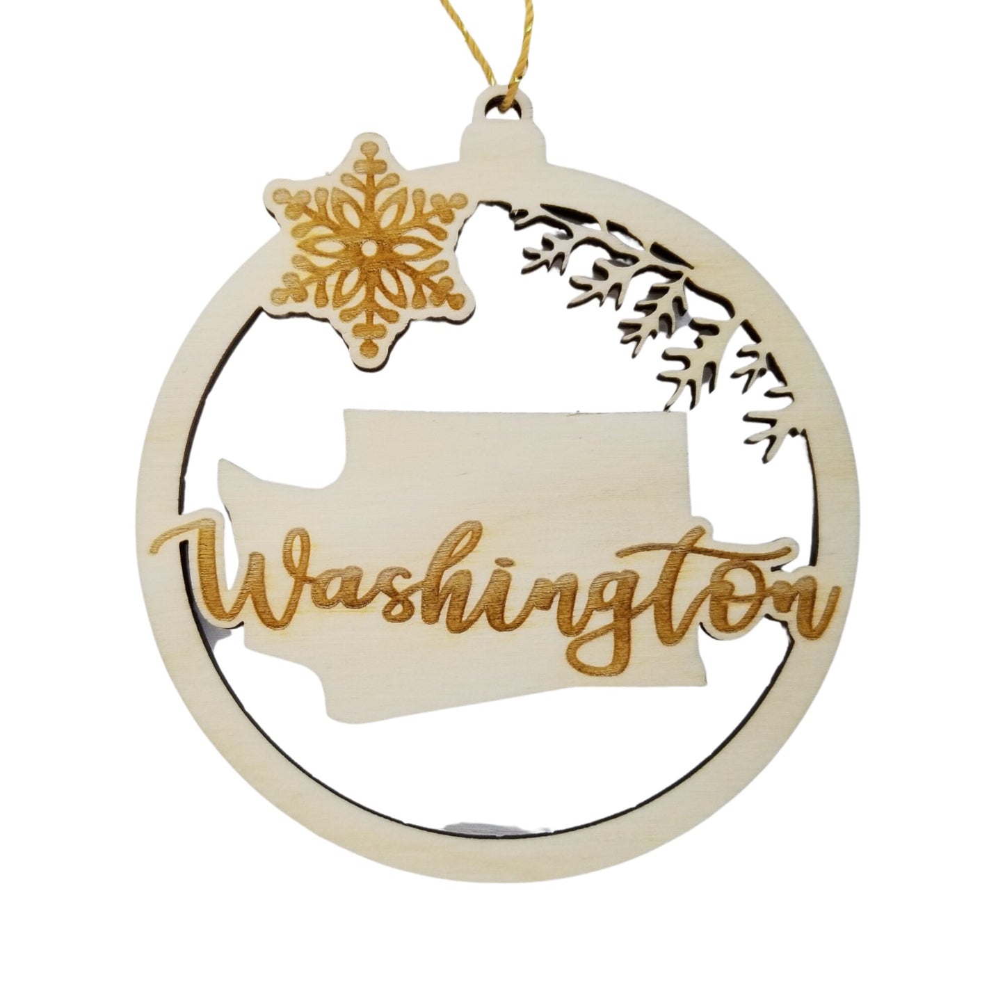 Wholesale Washington Wood Ornament -  WA State Shape with Snowflakes Cutout Souvenir