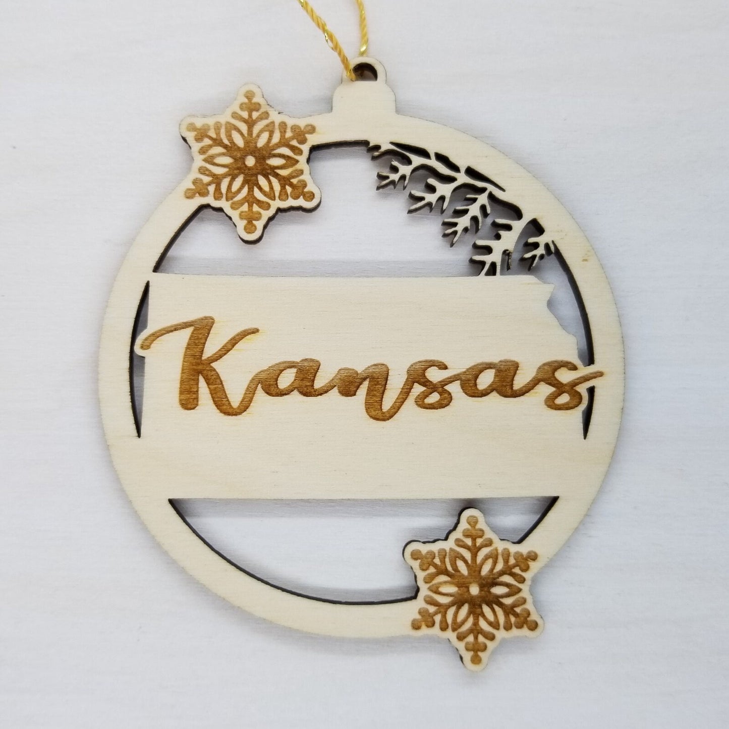 Wholesale Kansas Ornament - State Shape with Snowflakes Cutout KS Souvenir