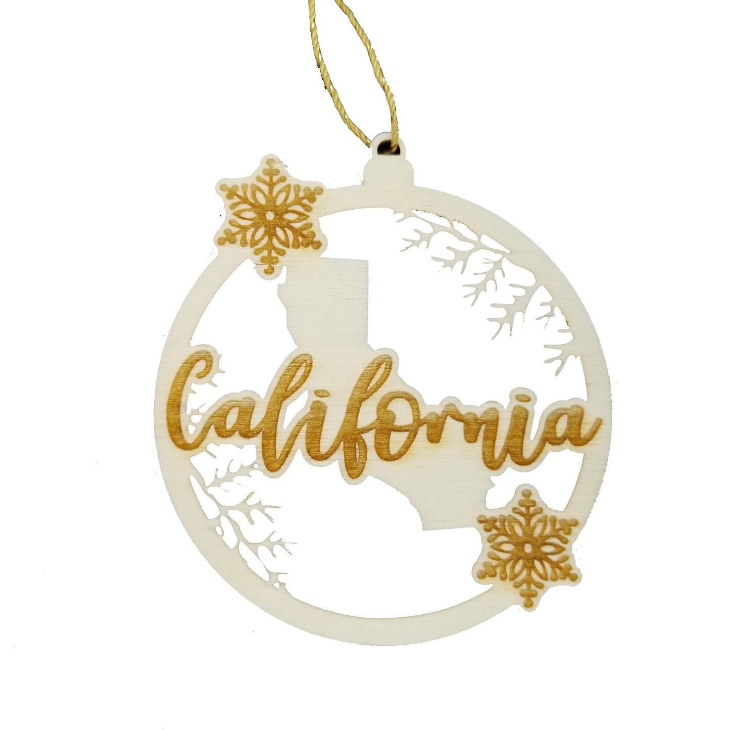 Wholesale California Wood Ornament -  CA State Shape with Snowflakes Cutout - Wood Souvenir