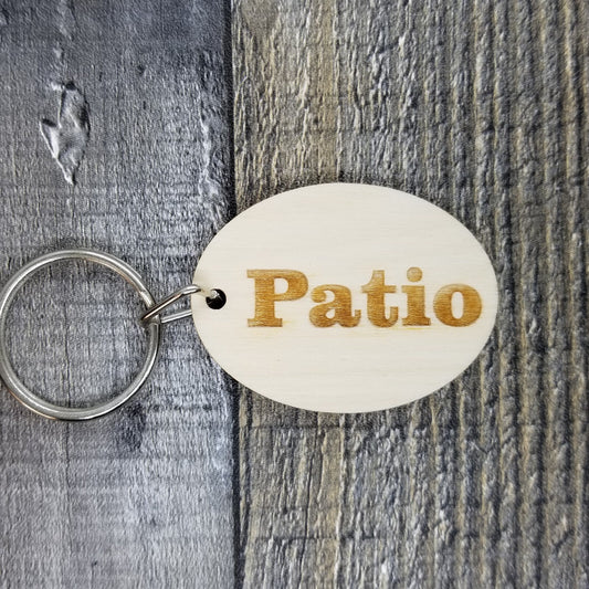 Patio Wood Keychain Key Ring Keychain Gift - Key Chain Key Tag Key Ring Key Fob - Patio Text Key Marker