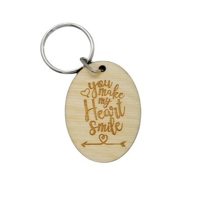 You Make My Heart Smile Wood Keychain Keyring Gift - Key Chain Key Tag Love Gift Valentines Day Gift Anniversary Gift