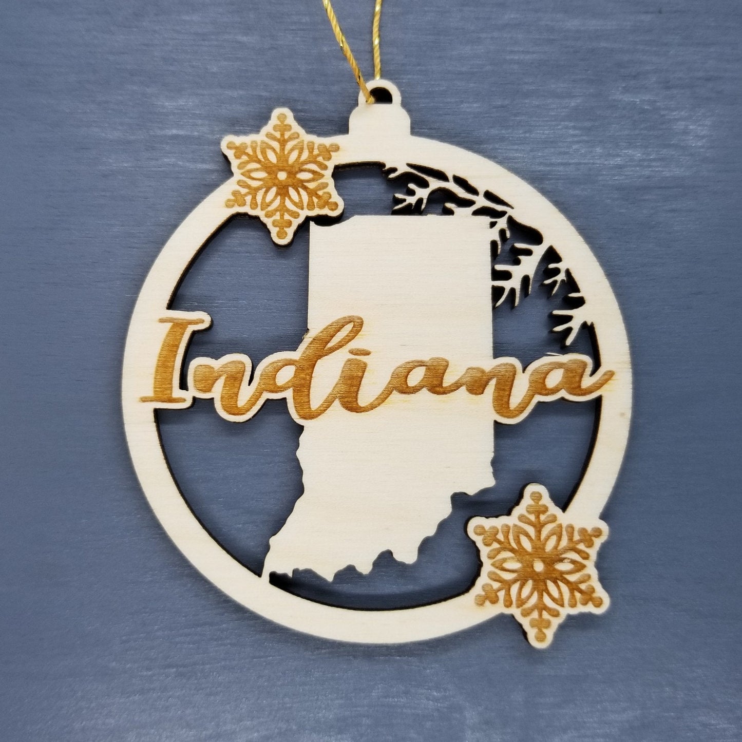 Wholesale Indiana Ornament - State Shape with Snowflakes Cutout IN Souvenir