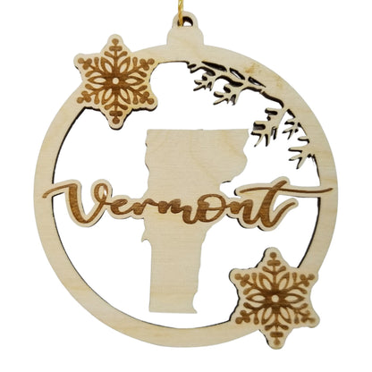 Wholesale Vermont Wood Ornament -  VT State Shape with Snowflakes Cutout - Wood Souvenir