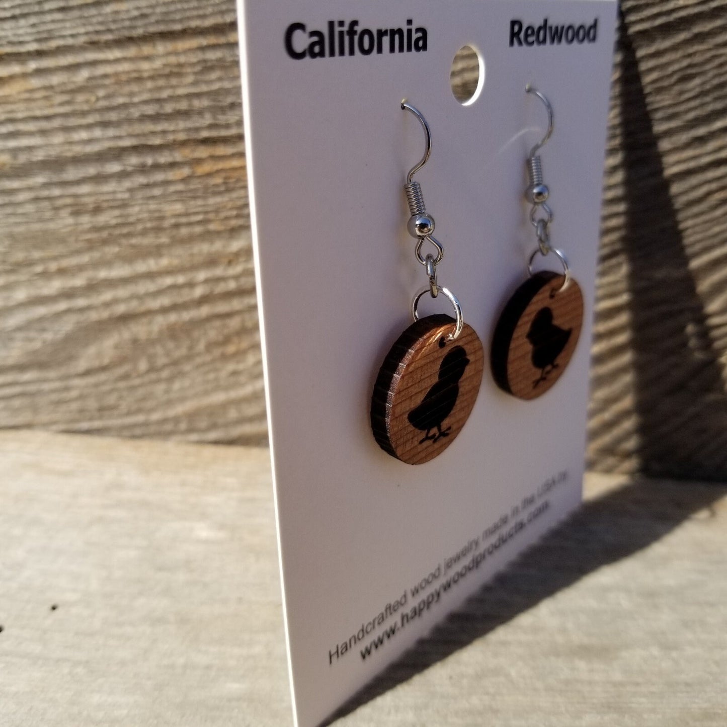 Chicken Baby Chick Hen Silhouette Circle Dangle Earrings Redwood Farm Barn Animals Wood Gift Women Engraved