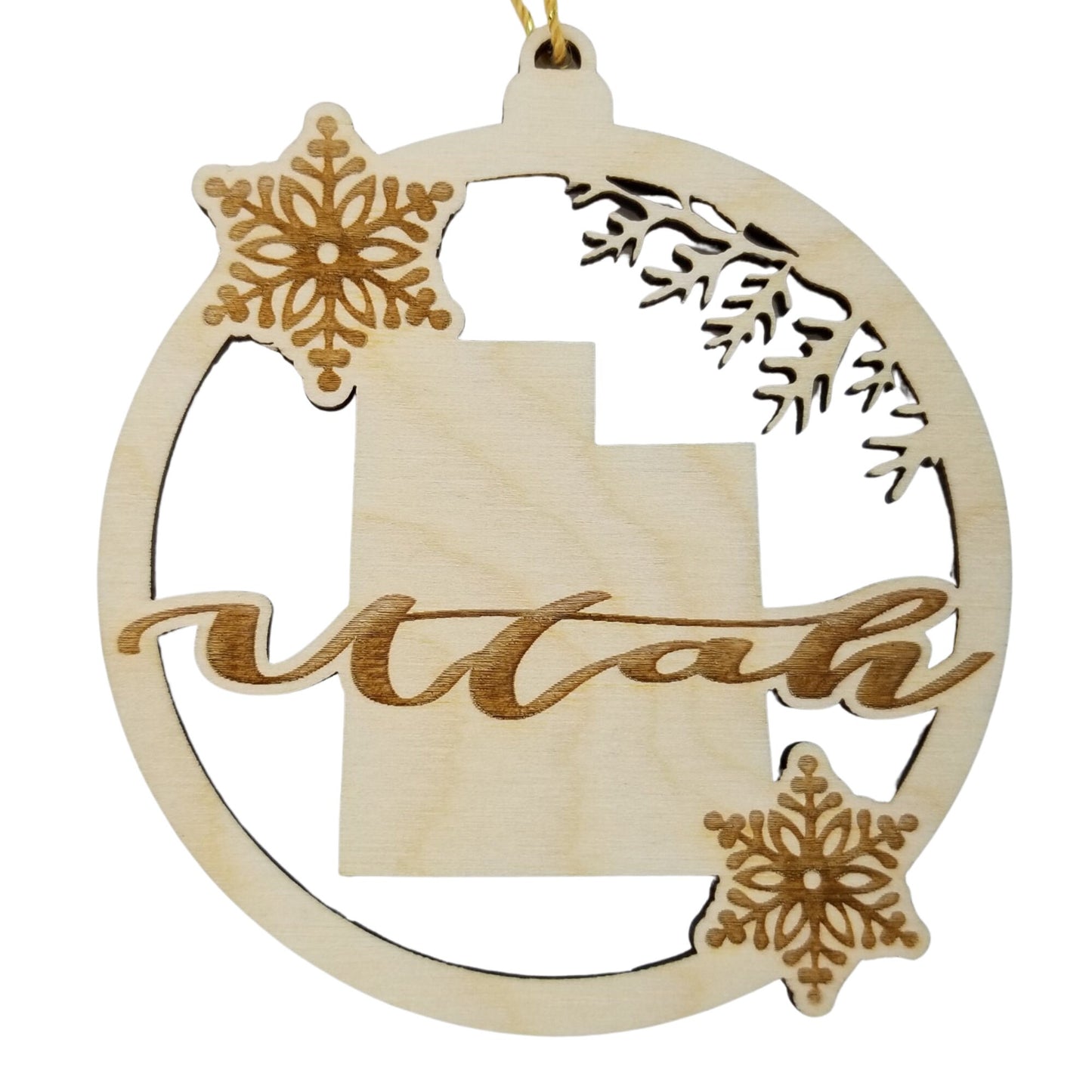 Wholesale Utah Wood Ornament -  State Shape with Snowflakes UT Cutout - Wood Souvenir